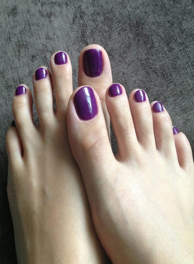 KXAMELIE Dark Purple Press-on Toenails, 24Pcs Glossy Square Acrylic False Nails - Image 4